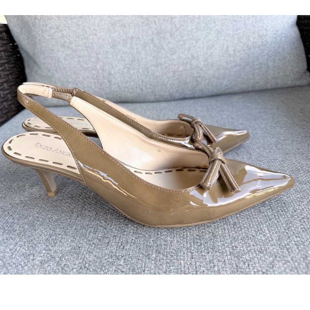 Enzo Angiolini Eakeller Slingback Pumps Womens 8.5M Tan Patent Leather Excellent - Picture 2 of 11